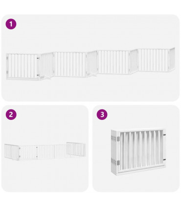 vidaXL Dog Gate with Door Foldable 8 Panels White 640 cm Poplar Wood