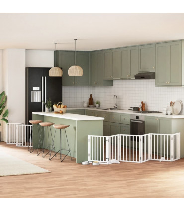 vidaXL Dog Gate with Door Foldable 9 Panels White 450 cm Poplar Wood