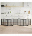 vidaXL Dog Gate with Door Foldable 4 Panels Black 320 cm Poplar Wood