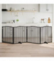 vidaXL Dog Gate with Door Foldable 4 Panels Black 320 cm Poplar Wood