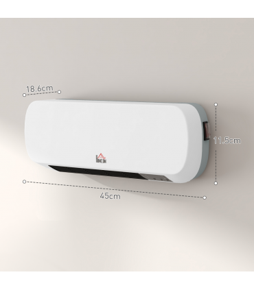 HOMCOM Wall Mounted Electric Heater with Timer Overheat Protection White