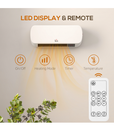 HOMCOM Wall Mounted Electric Heater with Timer Overheat Protection White