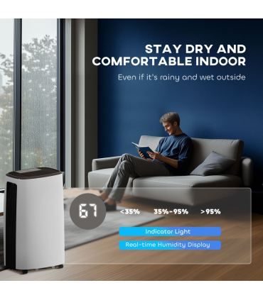 HOMCOM 16L/Day Dehumidifier for Home Damp, Mould, Laundry Drying, White