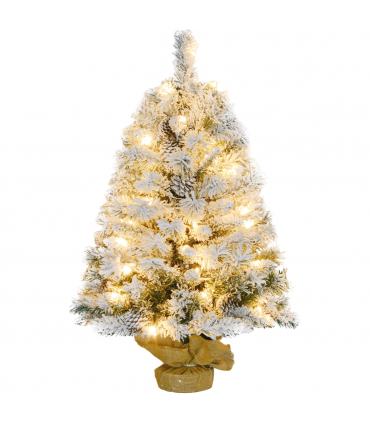 HOMCOM 3ft Artificial Christmas Tree with LED Light, Concrete Base