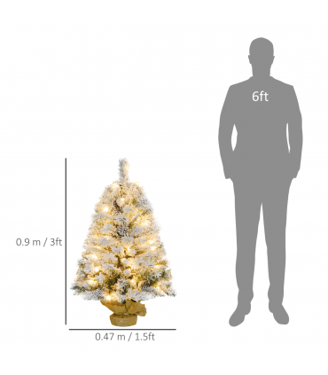 HOMCOM 3ft Artificial Christmas Tree with LED Light, Concrete Base