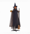 HOMCOM Halloween Witch with Broomstick Animatronic Prop with Light Up Eyes