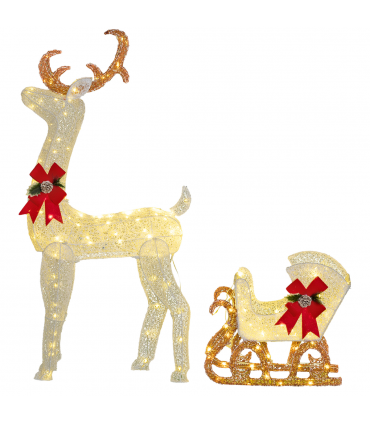 Outsunny Light Up Reindeer & Sleigh Christmas Decoration w/ 170 LED Lights