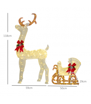 Outsunny Light Up Reindeer & Sleigh Christmas Decoration w/ 170 LED Lights