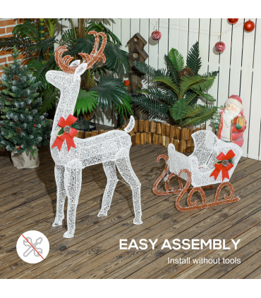 Outsunny Light Up Reindeer & Sleigh Christmas Decoration w/ 170 LED Lights