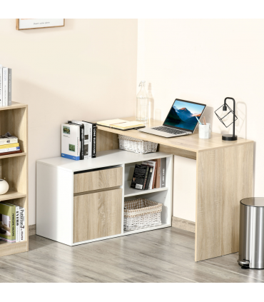 L-Shaped Corner Computer Desk  Oak and White