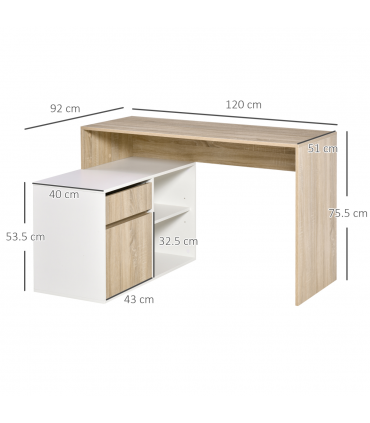 L-Shaped Corner Computer Desk  Oak and White