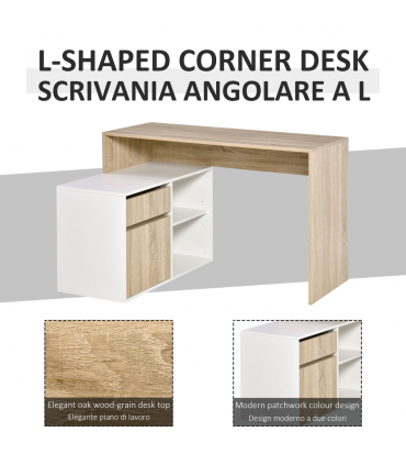 L-Shaped Corner Computer Desk  Oak and White