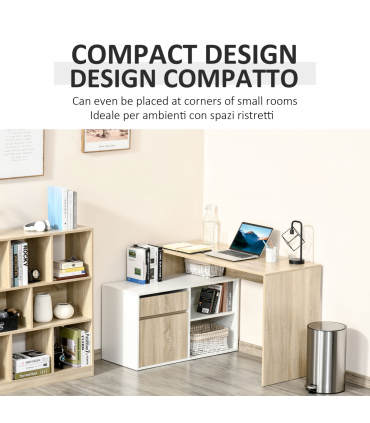 L-Shaped Corner Computer Desk  Oak and White