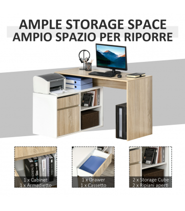 L-Shaped Corner Computer Desk  Oak and White