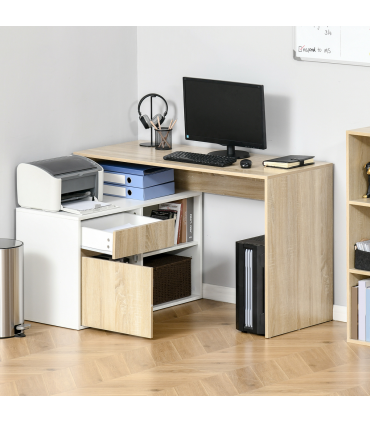 L-Shaped Corner Computer Desk  Oak and White