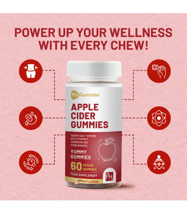 Vegan Apple Cider Vinegar Gummies | Apple Flavour | High Strength 1000mg with Vitamin C, Chromium and Pomegranate
