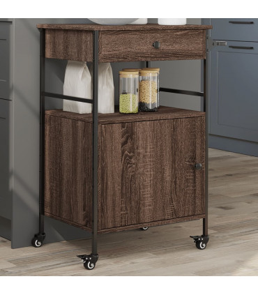 vidaXL Kitchen Trolley Brown Oak 56x43x89.5 cm Engineered Wood
