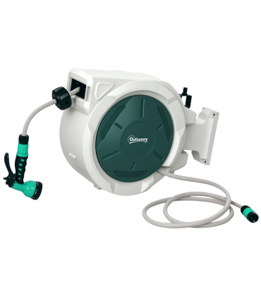 Outsunny Retractable Hose Reel Wall Mounted with Lock, Light Grey