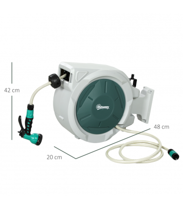 Outsunny Retractable Hose Reel Wall Mounted with Lock, Light Grey