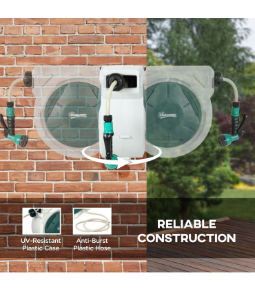 Outsunny Retractable Hose Reel Wall Mounted with Lock, Light Grey