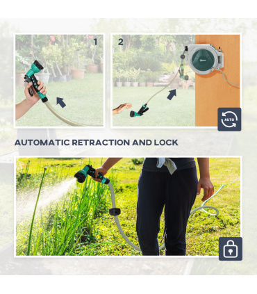 Outsunny Retractable Hose Reel Wall Mounted with Lock, Light Grey