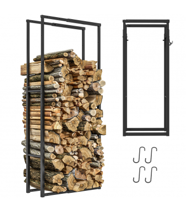 Outsunny 100-150cm Retractable Metal Firewood Log Holder Rack with Hooks