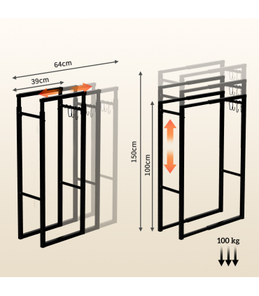 Outsunny 100-150cm Retractable Metal Firewood Log Holder Rack with Hooks