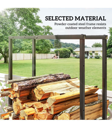 Outsunny 100-150cm Retractable Metal Firewood Log Holder Rack with Hooks