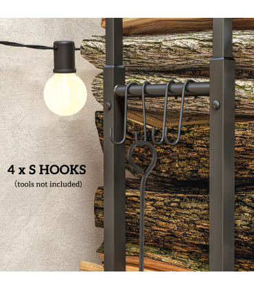 Outsunny 100-150cm Retractable Metal Firewood Log Holder Rack with Hooks