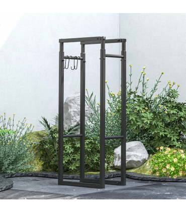 Outsunny 100-150cm Retractable Metal Firewood Log Holder Rack with Hooks