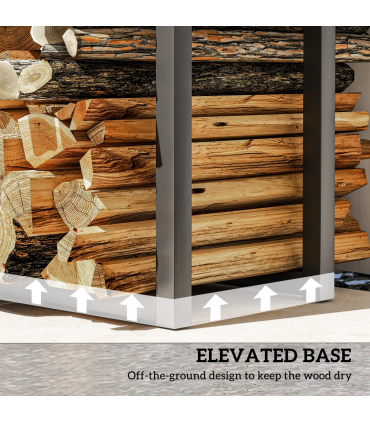 Outsunny 100-150cm Retractable Metal Firewood Log Holder Rack with Hooks