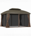 Outsunny 3.65 x 3(m) Aluminium Outdoor Gazebo w/ Hardtop Double Roof, Coffee