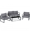 Outsunny 4 Pieces Garden Sectional Sofa Table Furniture Set Aluminium w/ Cushion