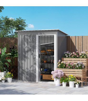 Outsunny 5 x 3ft Garden Storage Shed Sliding Door Sloped Roof Tool, Grey