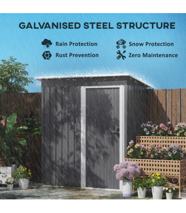 Outsunny 5 x 3ft Garden Storage Shed Sliding Door Sloped Roof Tool, Grey