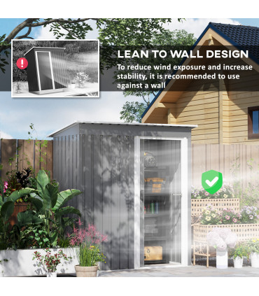 Outsunny 5 x 3ft Garden Storage Shed Sliding Door Sloped Roof Tool, Grey