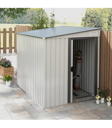 Outsunny 5 x 7FT Garden Shed with Foundation Lean to Metal Tool Shed White