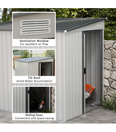 Outsunny 5 x 7FT Garden Shed with Foundation Lean to Metal Tool Shed White
