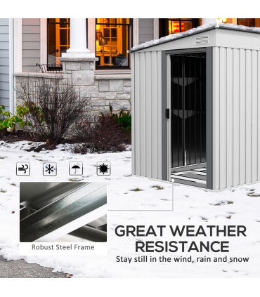 Outsunny 5 x 7FT Garden Shed with Foundation Lean to Metal Tool Shed White