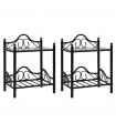 vidaXL Bedside Tables 2pcs Steel and Tempered Glass 45x30.5x60cm Black
