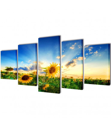 Canvas Wall Print Set Sunflower 200 x 100 cm