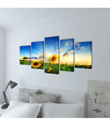 Canvas Wall Print Set Sunflower 200 x 100 cm