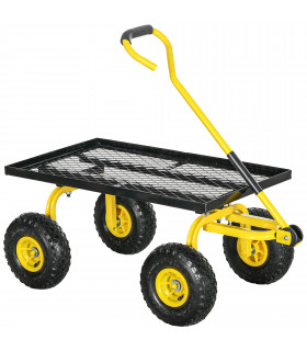 Garden Trolley Cart with Pneumatic Wheels and Rotating Handle, Yellow