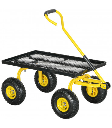 Garden Trolley Cart with Pneumatic Wheels and Rotating Handle, Yellow