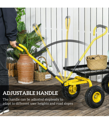 Garden Trolley Cart with Pneumatic Wheels and Rotating Handle, Yellow