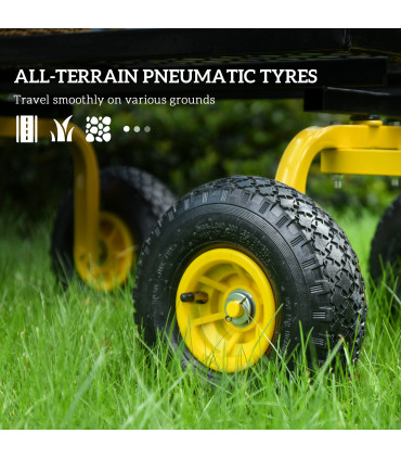 Garden Trolley Cart with Pneumatic Wheels and Rotating Handle, Yellow