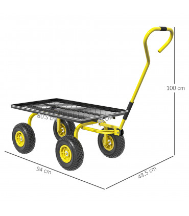 Garden Trolley Cart with Pneumatic Wheels and Rotating Handle, Yellow