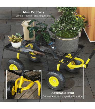 Garden Trolley Cart with Pneumatic Wheels and Rotating Handle, Yellow