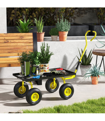 Garden Trolley Cart with Pneumatic Wheels and Rotating Handle, Yellow
