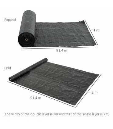 Outsunny 2m x 90m Weed Control Membrane, Heavy Duty Weed Barrier Fabric